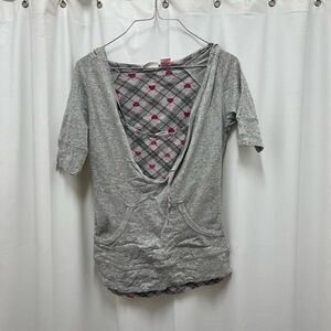 One Step Up Gray Top with Pink Heart Accents